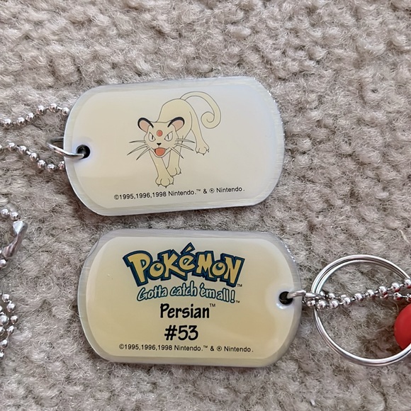Pokemon Jewelry - Pokemon Collectible Dog Tag Necklace Keychain 2pc Set Persian #53 Vintage 90s